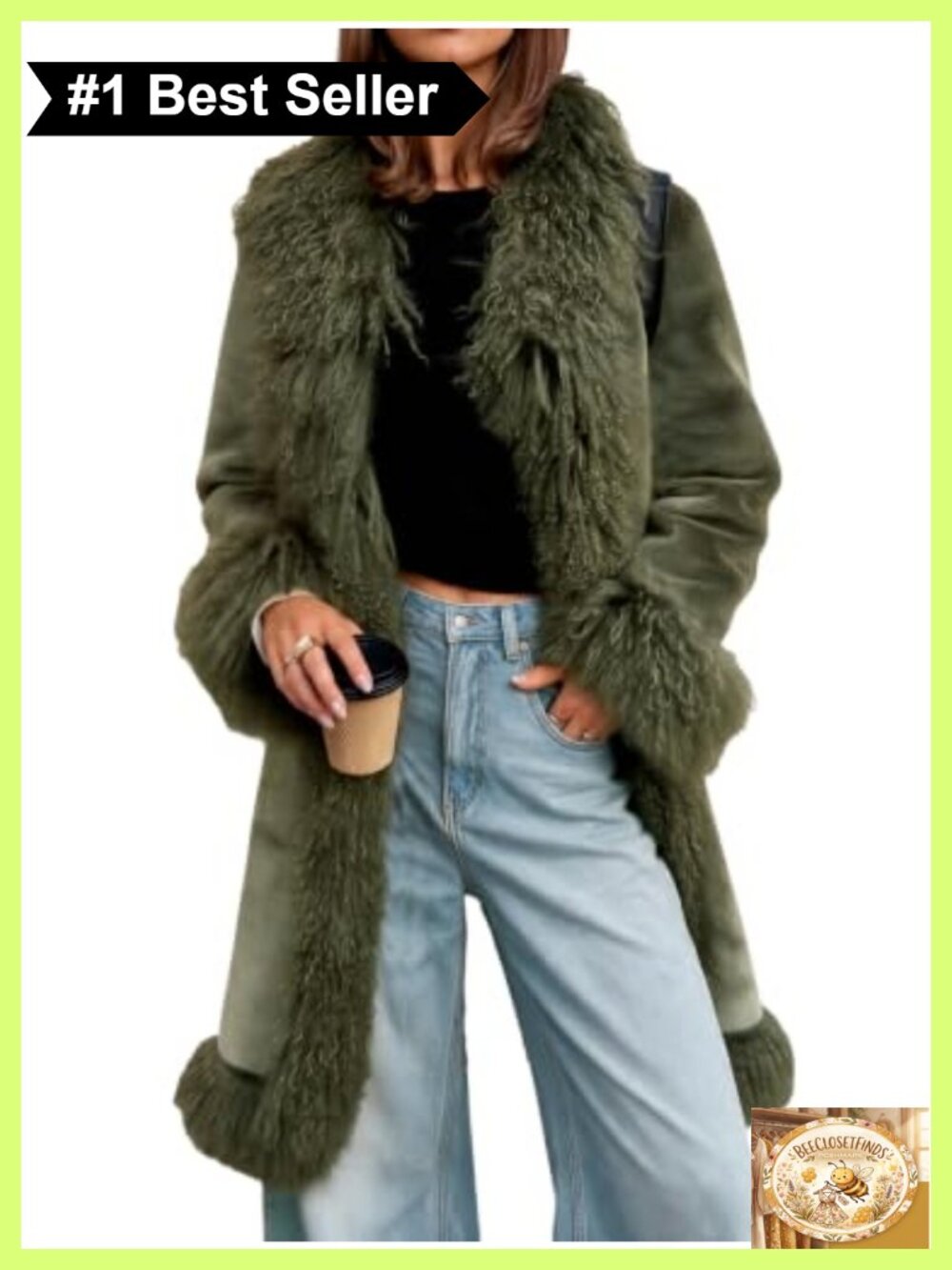 Faux Fur Trim Coat Fuzzy Collar Cuffs Winter Outerwear Warm Layer